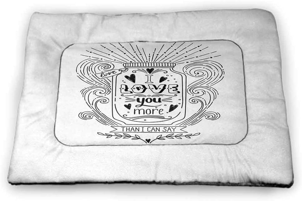 Nomorer Dog Bowl Mat I Love You More for Food and Water for Wood Floors Artistic Calligraphy in a Heart Shape with Grunge Messy Look Inspirational Black White