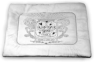 Nomorer Dog Bowl Mat I Love You More for Food and Water for Wood Floors Artistic Calligraphy in a Heart Shape with Grunge Messy Look Inspirational Black White