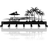 useNumber Tropical Style Key Holder Wall Mount with 7 Hooks, Key Hanger Organizer for Front Door, Hallway, Entryway & Office Decor, Featuring Sunset and Coconut Tree Design