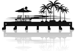 useNumber Bench Key Holder for Wall,Setting Sun and Coconut Trees Key Hooks Wall Mount Whith 7 Hooks,Tropical Style Key Hanger Wall Decor for Front Door,Hallway,Entryway,Office