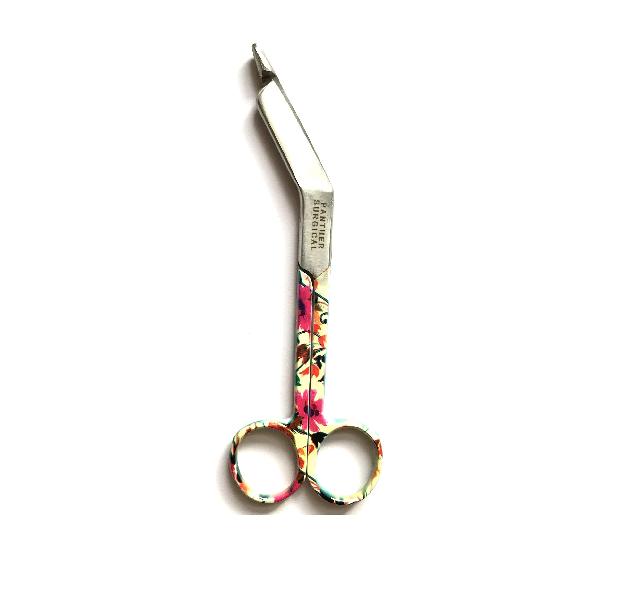 Stainless Steel 5.5 inch Tough Cut Trauma Shears Lister Bandage Scissors Multi Colored First Aid Utility First Aid Bandage Scissors (Red Flower Pattern)