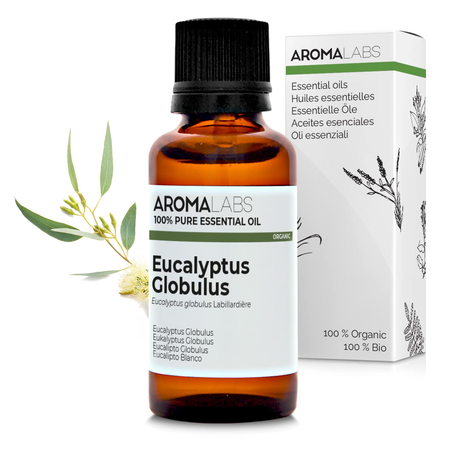 Bio - Eucaluptus Globulus Essential Oil - 30mL - 100% Pure, Natural, Chemotyped and AB Certified - AROMA LABS (French Brand)