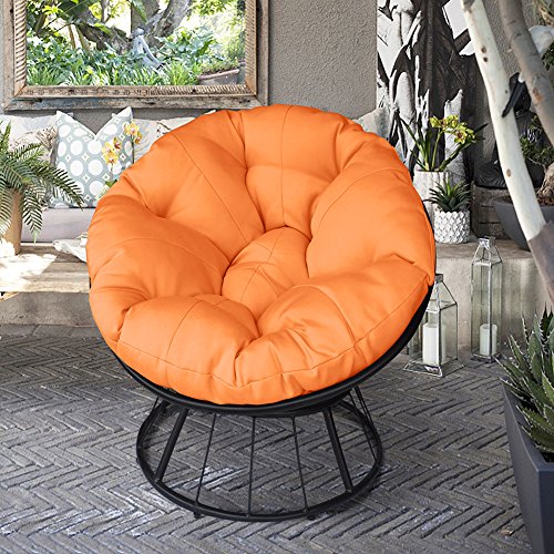 ART TO REAL Deluxe 360 Swivel Papasan Chair with Soft Cushion, Outdoor Patio Swivel Glider Rocking Lounge Chair, Deep Seating Moon Chair, Solid Twill Fabric Orange Cushion