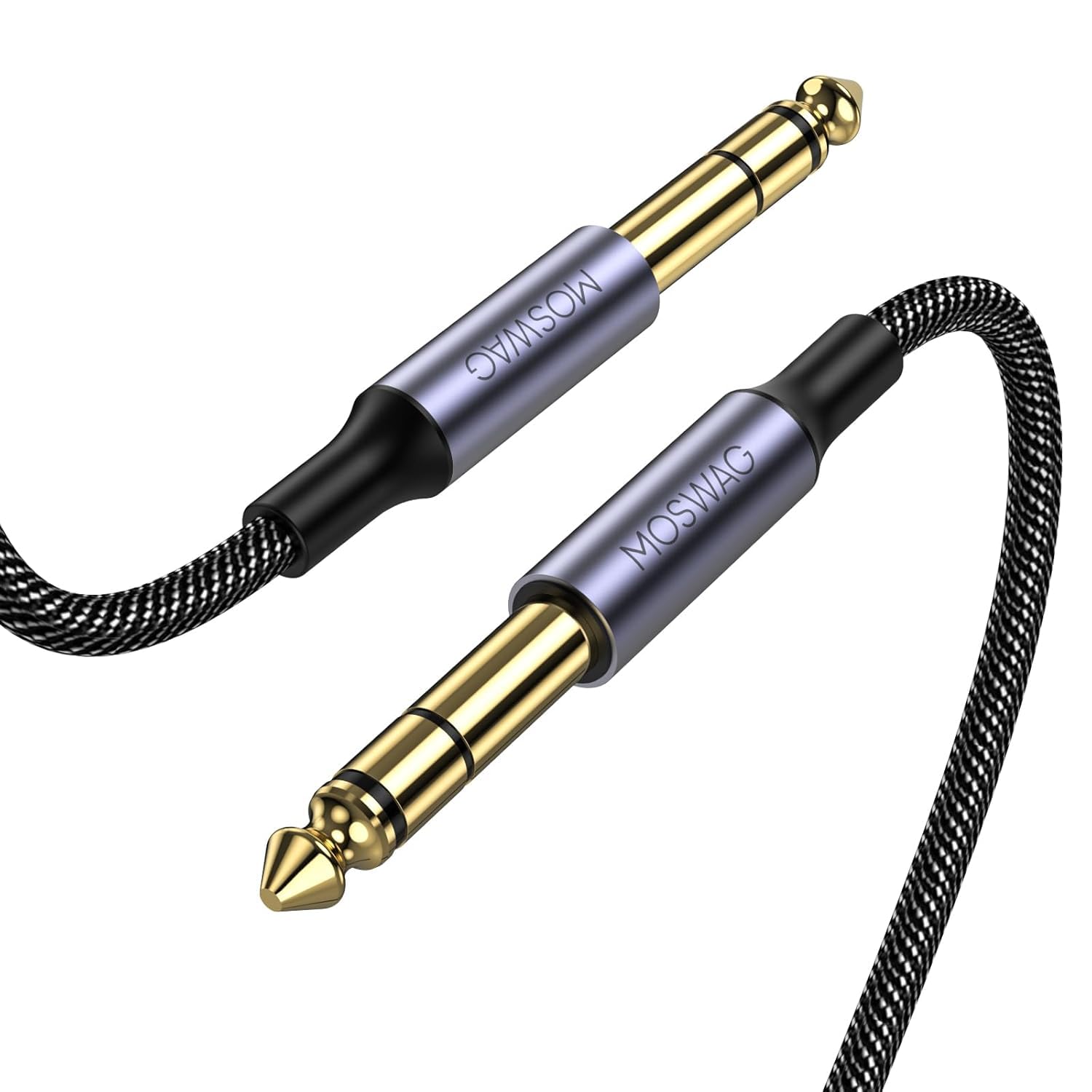 MOSWAG 6.6ft/2M 24K Gold Plated 1/4 Inch TRS Instrument Cable - Balanced Stereo Hi-Fi Sound Auxiliary Audio Cable Compatible with Electric Guitar,Bass,Amp