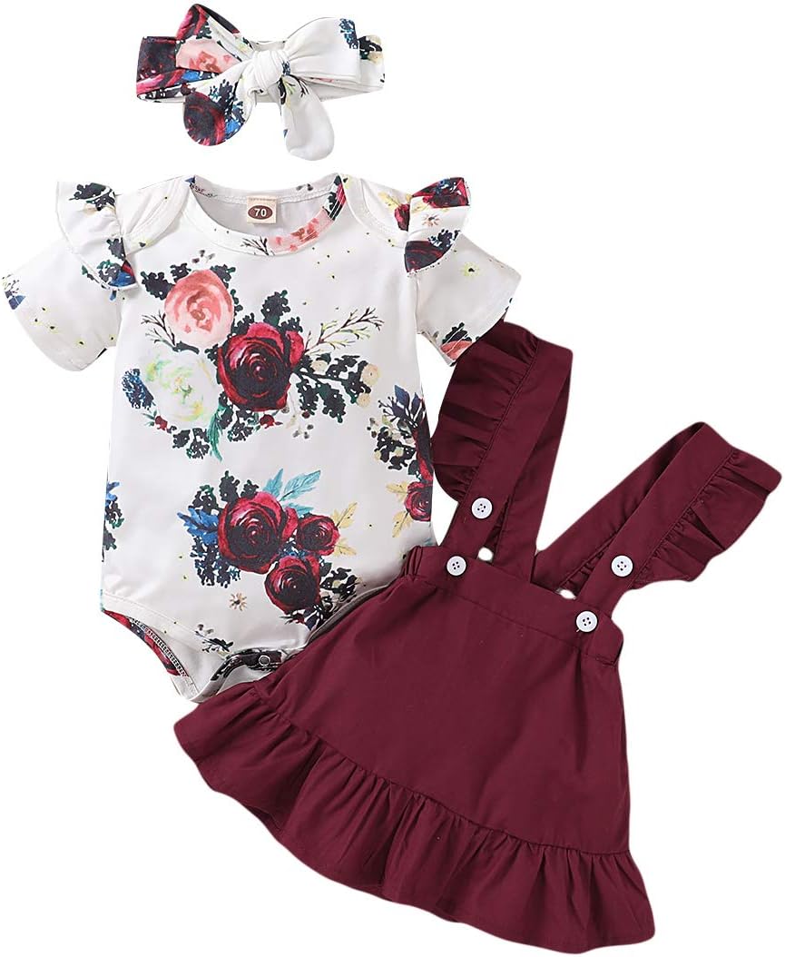 Newborn Baby Girl Clothes Toddler Short Sleeve Outfits Ruffle Romper Top Infant Suspender Skirt 2pcs Girl Overall Dress