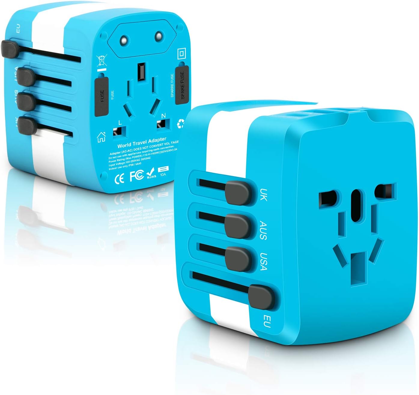 Travel Adapter Universal 2300W 110-250V 10A Power Adapter w/ 4 USB Ports 1 AC Outlet Travel Charger Plug Adapter for Phone Camera Hair Dryer and More Electronics in EU UK US AU Over 150 Countries: Home Audio & Theater
