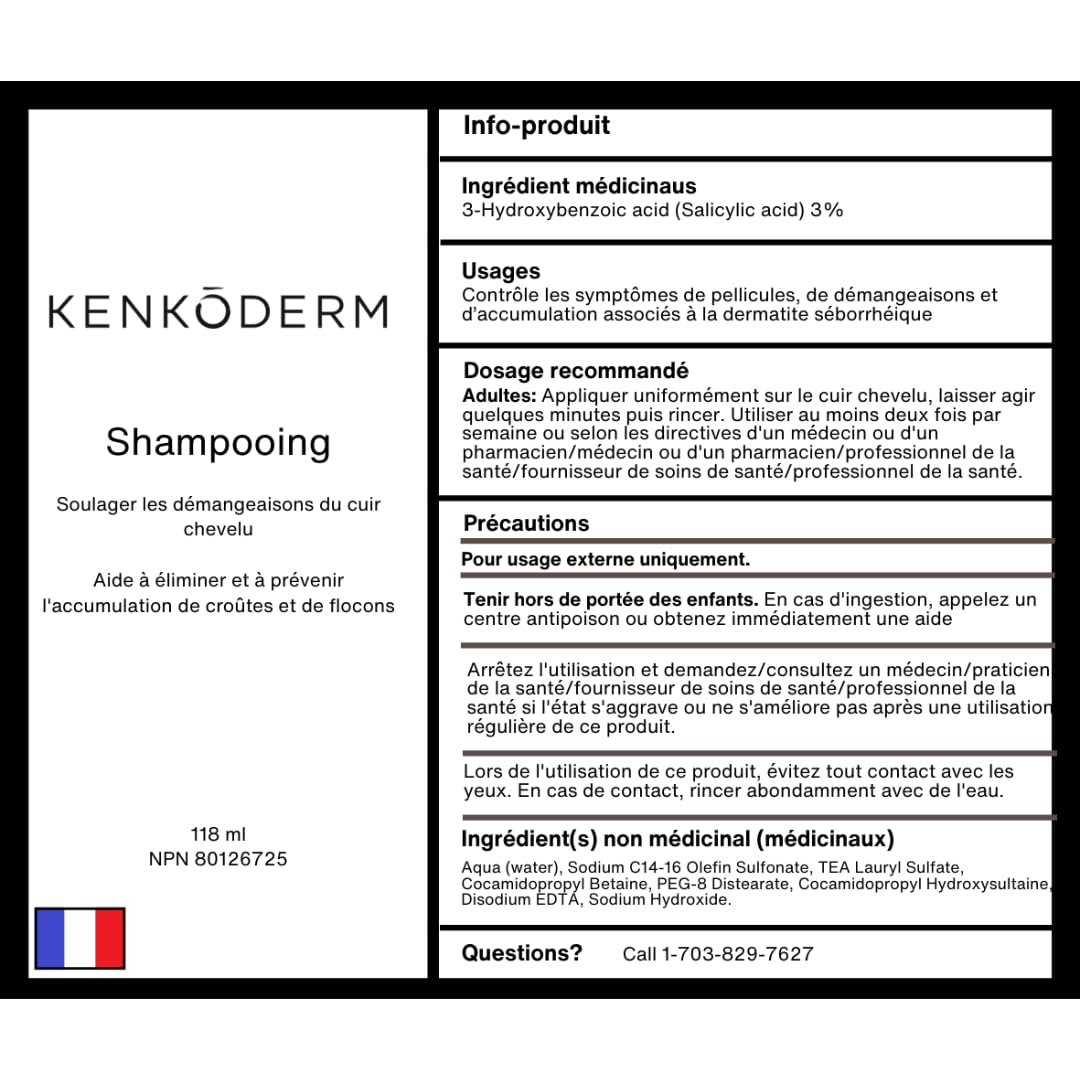 Kenkoderm Psoriasis Shampoo - 3 Percent Salicylic Acid Formula, Anti-Dandruff Cleanser for Itchy or Dry Hair & Scalp, Color & Fragrance Free, 4 Fluid Ounce