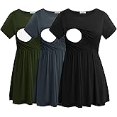 Smallshow Women's Maternity Nursing Tops 3 Pack Short Sleeve Breastfeeding Shirt