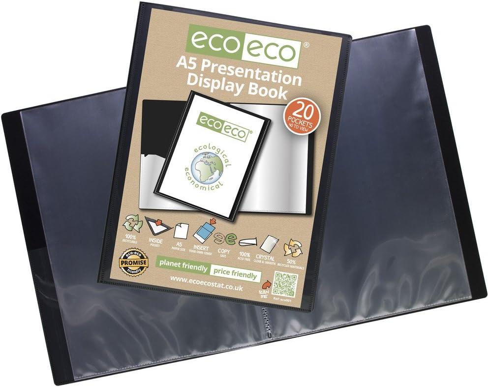 eco-eco A5 50% Recycled 20 Pocket Presentation Display Book- Sustainable Portfolio Folder for Artwork,Certificates, Documents - Image 3