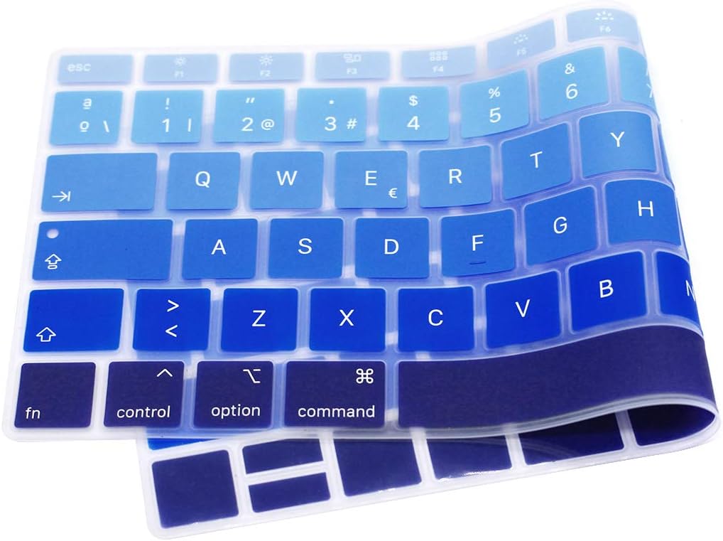 MMDW Spanish ESP Keyboard Cover Compatible with MacBook Air 2018 Release 13.3 inch A1932 with Retina Display and Touch ID Silicone Soft Protector European UK Version-Ombre Blue - Image 4