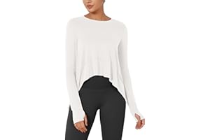 ODODOS Long Sleeve Tee for Women with Thumb Hole Athletic Gym Workout Crop Tops Yoga Shirts