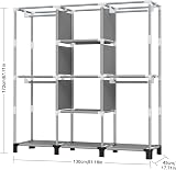 LOEFME Canvas Wardrobe 172x130x45cm, 4 Hanging Rails, Grey view 3