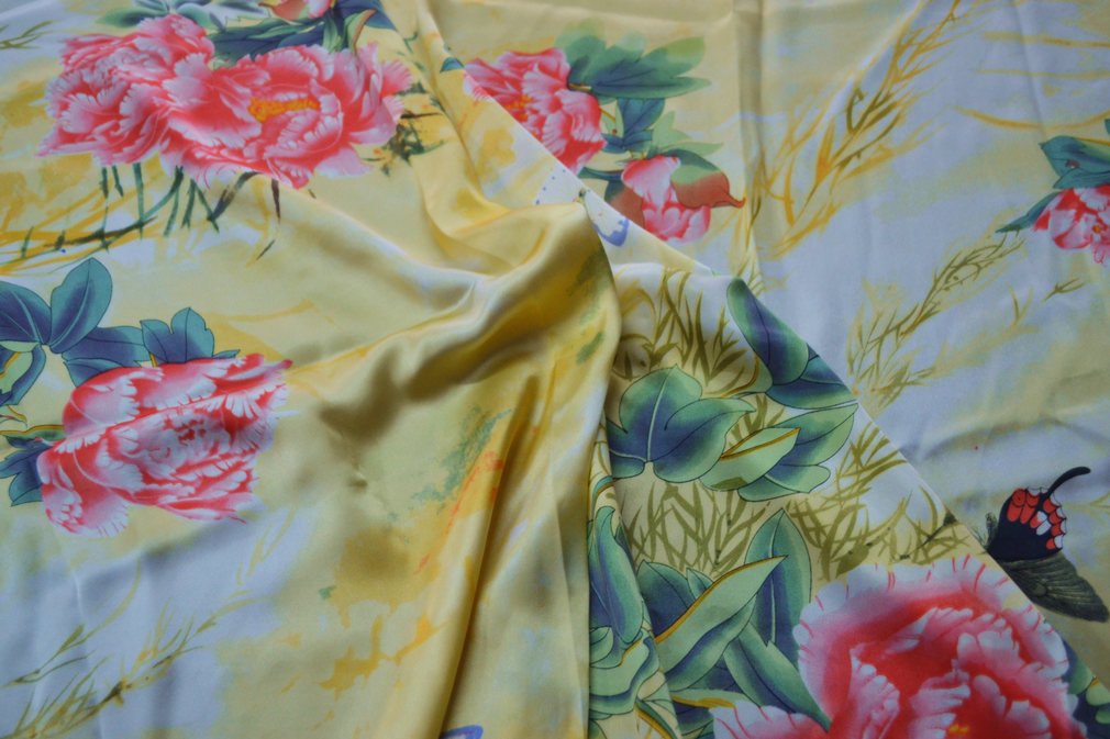 Maxfeel 100% Pure Mulberry Silk Fabric Charmuse Floral Silk 45" Wide for Bedding Dress DIY Sold by The Yard or by Half Yard (Sold by The Yard, 4)