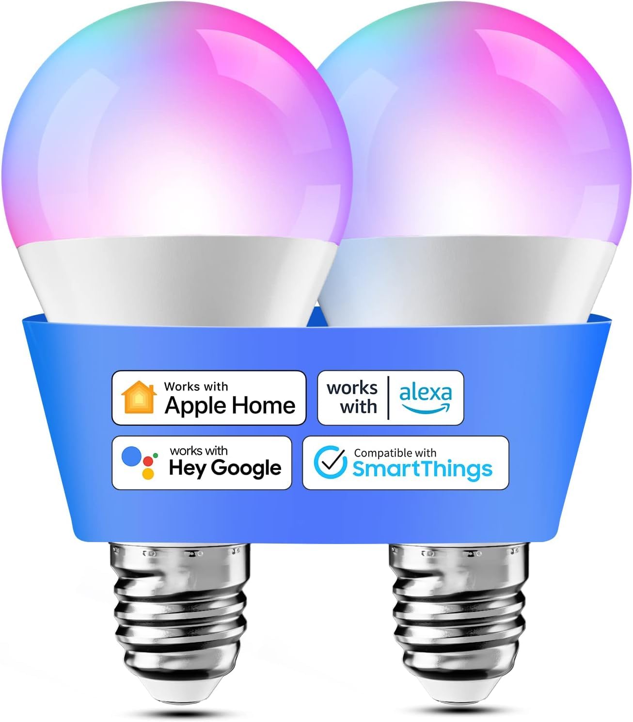 meross Smart Bulb Alexa Light Bulb E27 Works with Apple Homekit, Alexa, Google Home,Voice Control Dimmable Multicolor LED Light Bulb 9W (60W Equivalent), 2 Packs, RGB