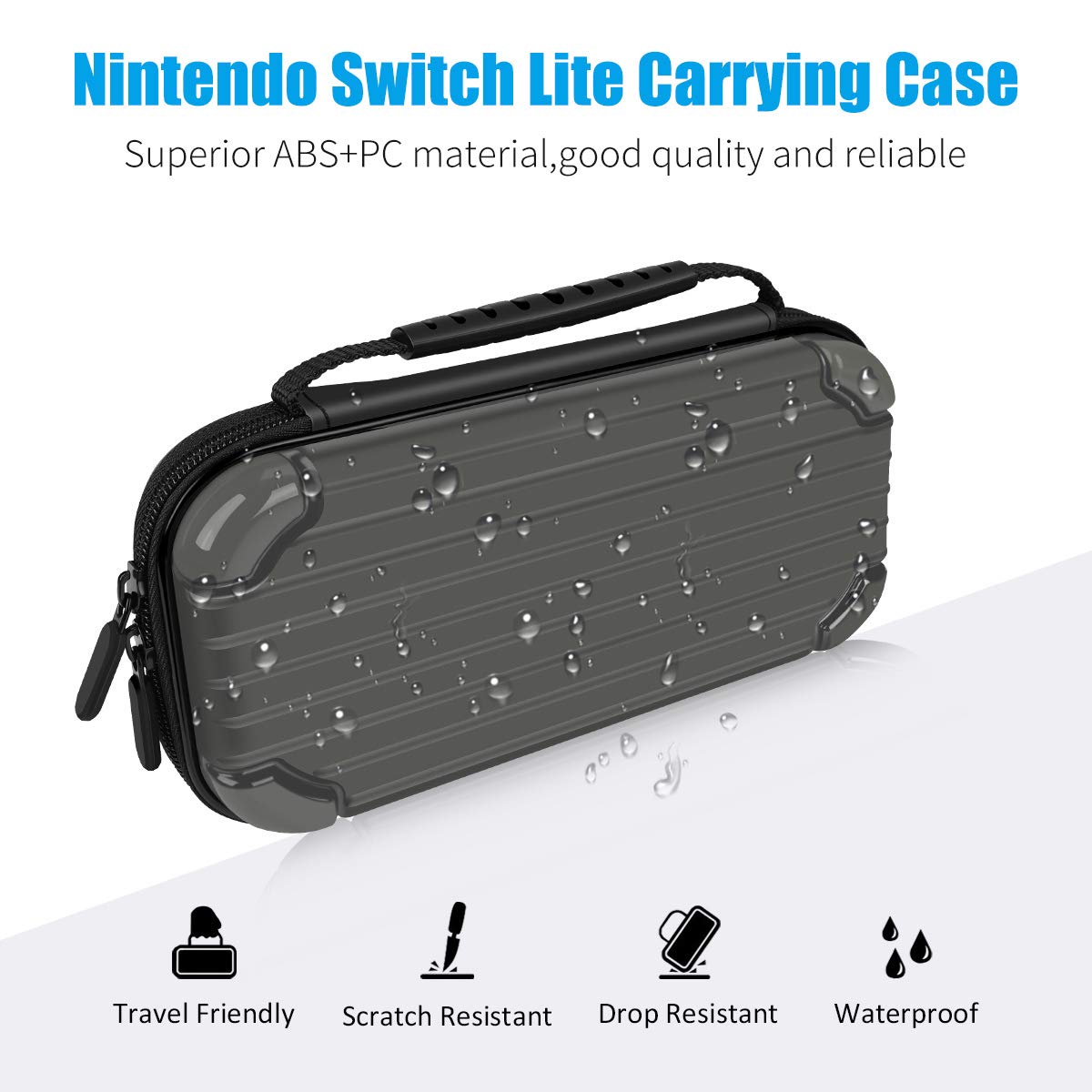 Carry Case for Nintendo Switch Lite Portable Travel Protector Case with 10 Game Slots and Tempered Glass Screen Protector - Black