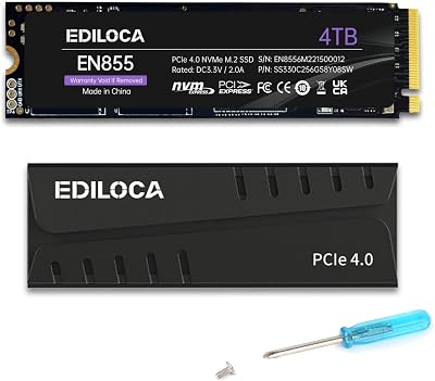 Ediloca EN855 4TB PCIe Gen4 NVMe M.2 2280 with Heatsink PS5 PC