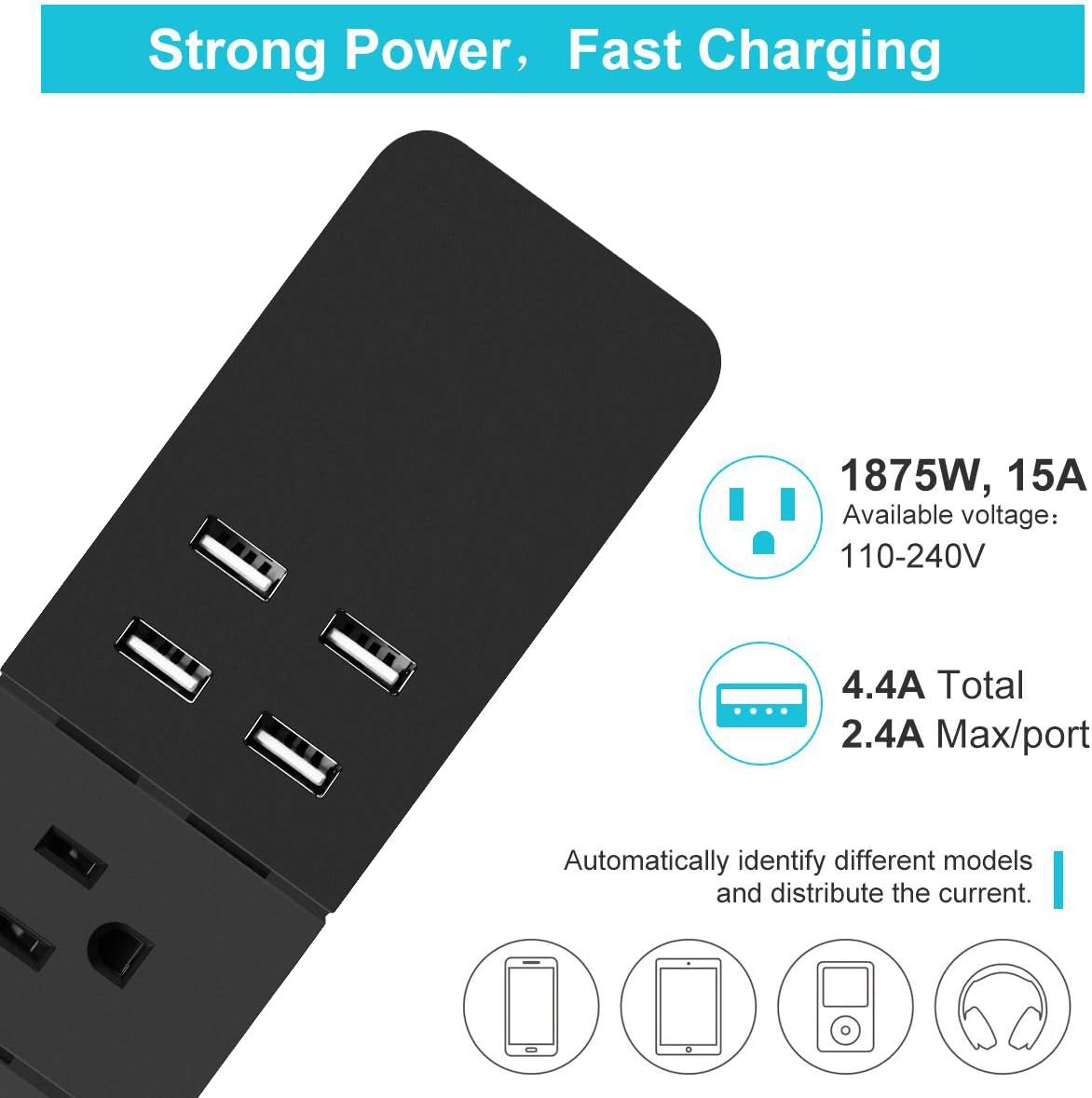Power Strip with USB, Duvik Surge Protector, 4 Outlet & 5.5Ft Heavy Duty Long Cord, for Home, Office & Nightstand Charging Station- Black: Home Audio & Theater