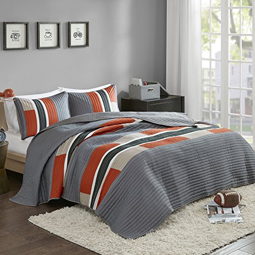 Bedspreads Twin XL Size Mini Quilt Set - Casual Pierre 2 Piece Kids Lightweight Filling Bedding Cover - Gray / Orange Patchwork Print - All Season Hypoallergenic - Fits Twin/Twin XL - Comfort Spaces