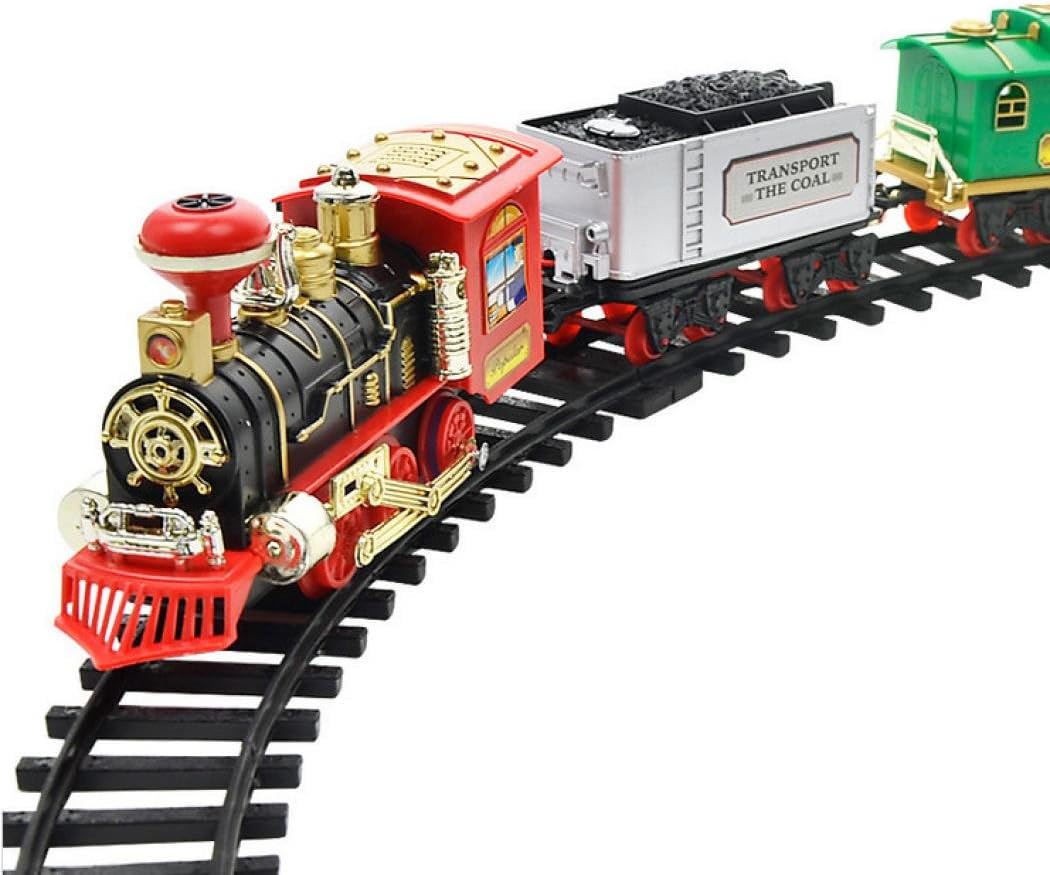 VENMO Remote Control Electric Sound Steam Smoke Train Set Kids Battery Operated RC Model Train Toys With Tracks For Christmas Tree (A)