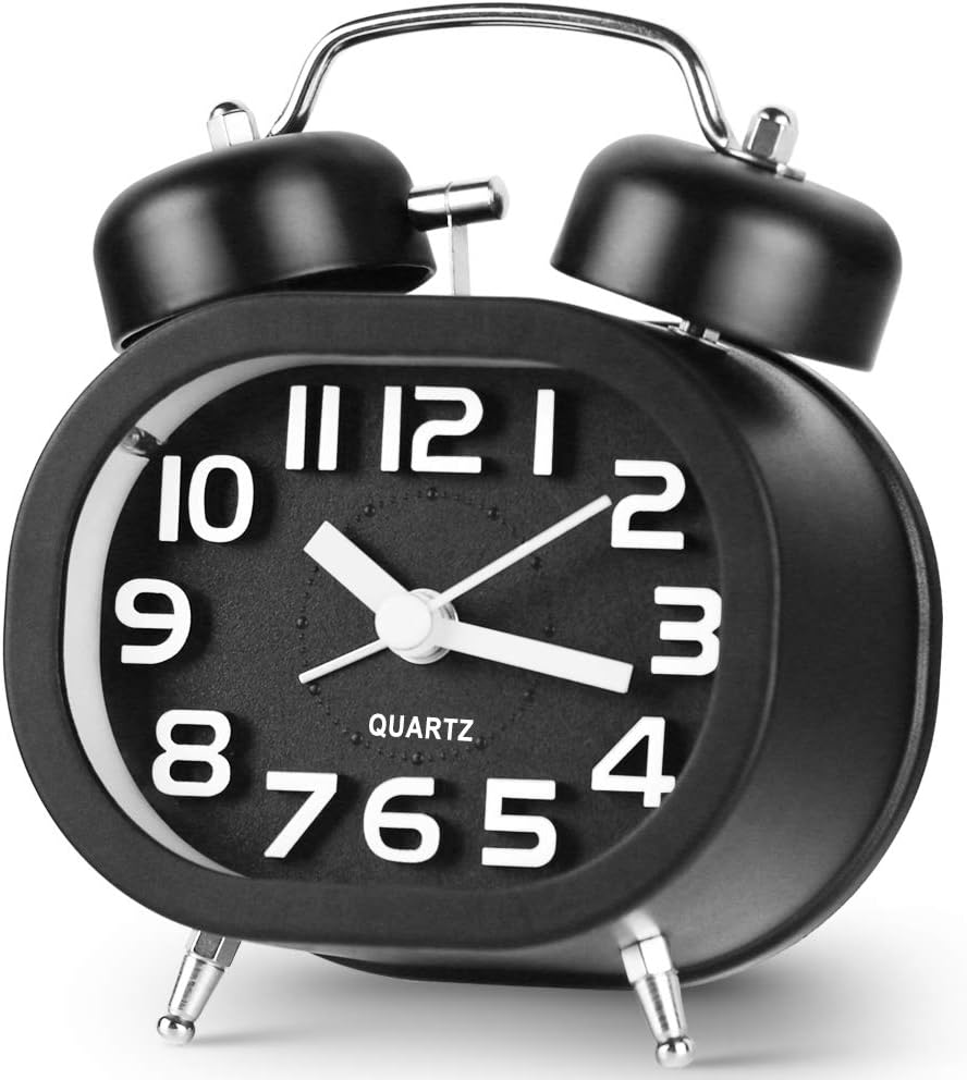 Tisaika Alarm Clock Battery Powered Twin Bell Retro Vintage Silent Non