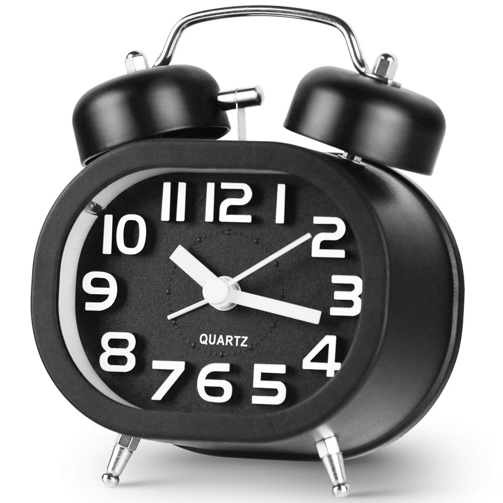 Tisaika Alarm Clock Battery Powered Twin Bell Retro Vintage Silent Non Ticking Bedside Clocks Loud Alarm with Night Light for Bedroom — image 1