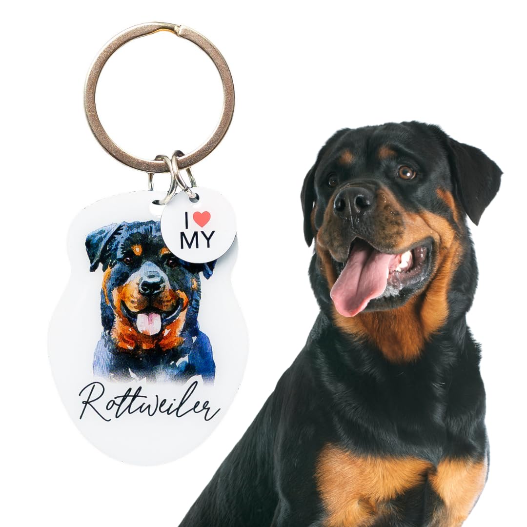 Splosh Pet Personalised Rottweiler Keyring. Dog Key Chain Gifts. Customised Dog Accessories