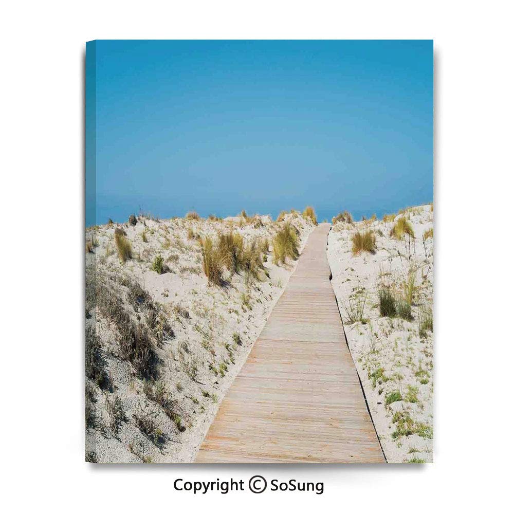 Modern Salon Theme Mural Footpath on Le Dune Beach in South of Sardinia Island Italian Style Peaceful Hours Painting Canvas Wall Art for Home Decor 24x36inches Cream Blue