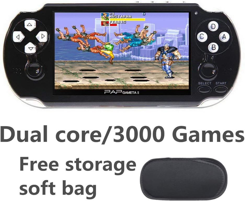 CZT Dual core 4.3 inch Handheld Game Console Video Game Console 16GB Built in 3000 CPS/NEOGEO/GBA/GBC/GB/SFC/MD/FC/SMS/GG Games MpS Player DV DC (Black)