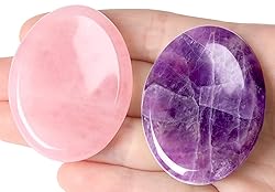 QINJIEJIE 2PCS Worry Stone for Anxiety Amethyst