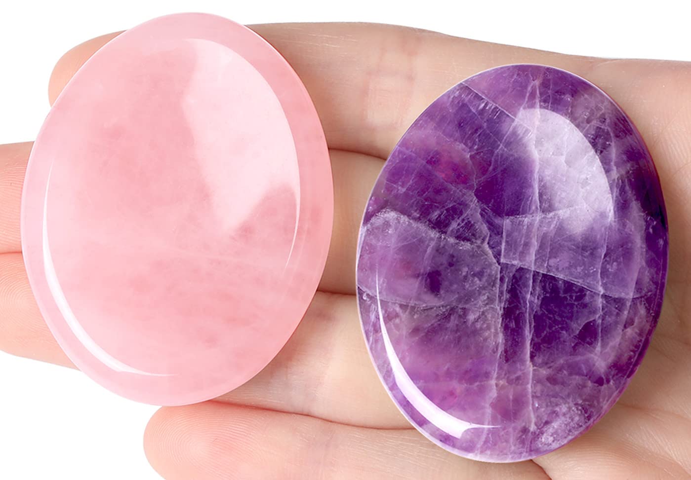 QINJIEJIE 2PCS Worry Stone for Anxiety Amethyst