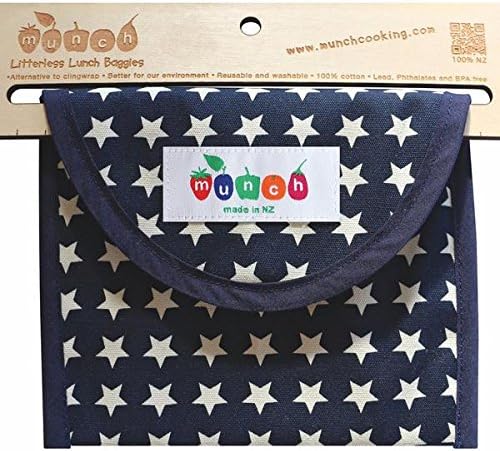 Reusable Sandwich or Snack Material Bag. BPA + Phthalate Free. Comes with Free E-book: 10 Lunch Box Ideas to Make Picnics an Lunches Fun, Easy and Sustainable. Easy Clean. Dishwasher Safe. (Blue Star)