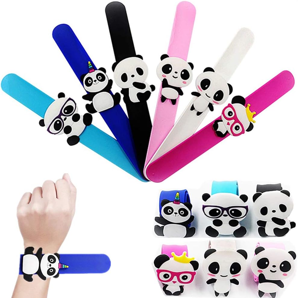 SUSHAFEN 6Pcs Panda Slap Bracelet Silicone Wristbands Animal Slap Bands Panda Souvenir Gifts Novelty Toy School Prize Gifts Children Goodie Bag Filler Panda Toy for Kids