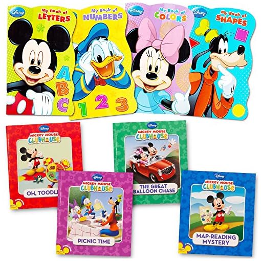 Disney Mickey Minnie Mouse Board Books Set for Kids Toddlers Bundle -- Pack of 8 Disney Books (6 Board Books, 2 Soft Cover Books)