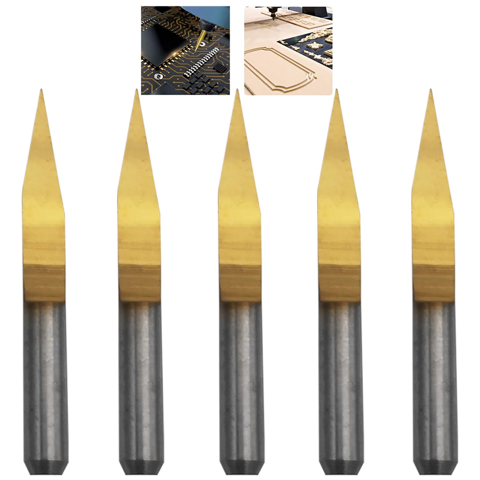 CESFONJER Titanium Coat Engraving Bits, Carbide PCB Engraving Bits, 3.175mm Engraving CNC Bit Router Carving Tool 20° Tip 0.1mm（5 Pcs) — image 1