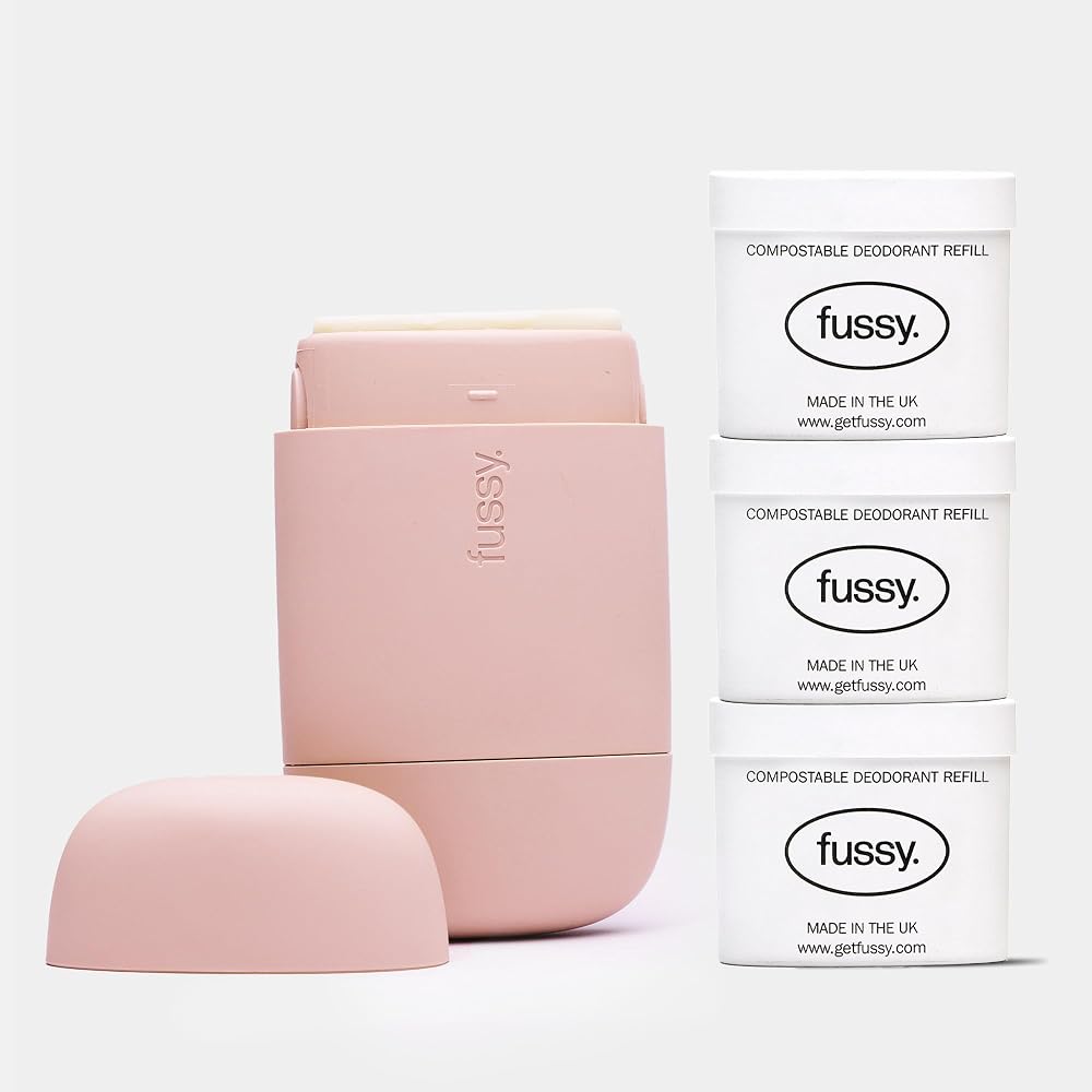 Fussy Natural Refillable Deodorant 3x40g Floral Scent Blush Pink Case