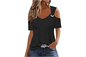 Binmer Women's Summer Short Sleeve Off Shoulder Tops Hollow Out Eyelet Lace Crochet Blouse Casual Ring Straps Tunic Shirts