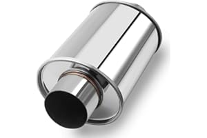 LCGP 3" Ultra Quiet Resonator, 3'' Inlet & Outlet 14" Overall Length Universal Muffler, 304 Stainless Steel vibrant performance resonator 3", Oval Muffler Shape, Silver