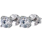 Small Dainty 4mm Round Cubic Zirconia CZ Crystal Stud Earrings, 925 Sterling Silver