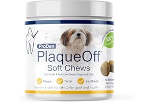 ProDen PlaqueOff Soft Chews with Organic Kelp - for Small & Medium Breed Dogs & Cats - Supports Normal, Healthy Teeth, Gums, and Breath Odor in Dogs & Cats - 45 Soft Chews