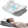 FUNCCUBE Cervical Neck Pillow - Memory Foam Pillows for Pain Relief Sleeping with Cooling Pillowcase, Ergonomic Contour Odorless Bed Pillow for Back Side Shoulder Stomach Sleeper, Queen White