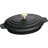 Staub Cast Iron 9-inch x 6.6-inch Oval Covered Baking Dish - Matte Black, Made in France