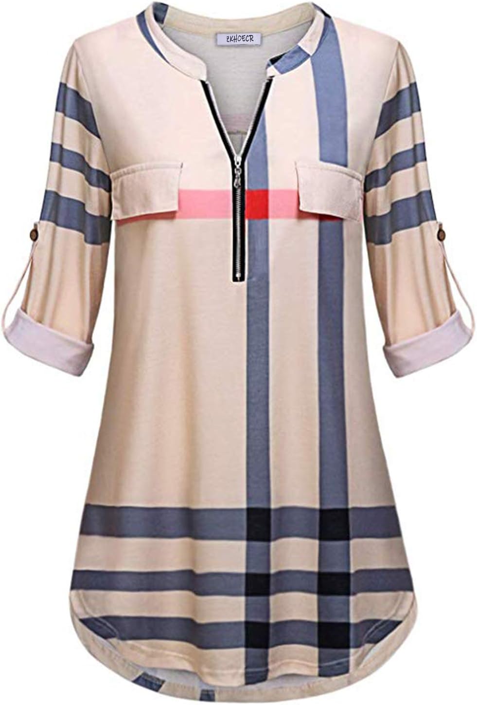 ZKHOECR Women's V Neck Zip Up Casual Tank Top Printing Sleeveless Blouse Shirts