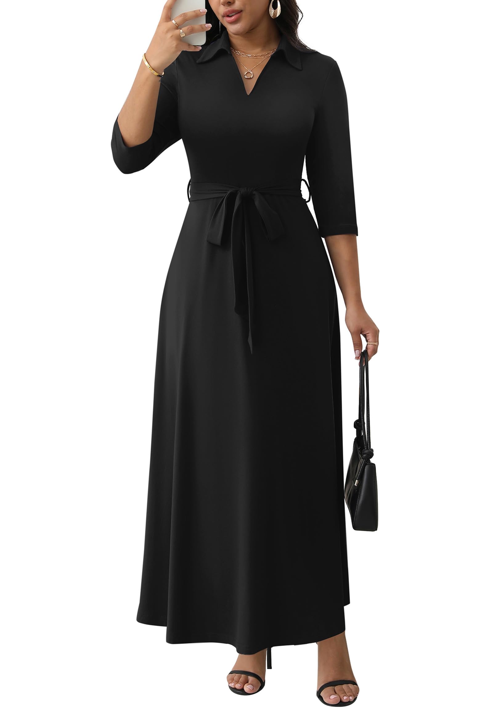 Photo 1 of *MISSING PARTS - See Clerk Notes*
FANDEE Maxi Dresses for Women V Neck Casual A-line Dress 3/4 Sleeve Semi Formal Dress for Women Black SIZE LARGE