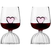 12oz Crystal Red Wine Glasses set of 2 Romantic Heart Shaped Wine Glasses Creative Cocktail Drinking Glasses Unique Wine Goblet Clear Glass Cups for Wedding Valentine Party(350ml)