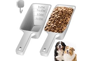 SWESARA Food Scoop, Cup Capacity Dog Food Scooper With Measuring Lines For Dog, Puppy and Cat Coffee Bean Scoop, Flour Scoop 2 Pack (Grey)
