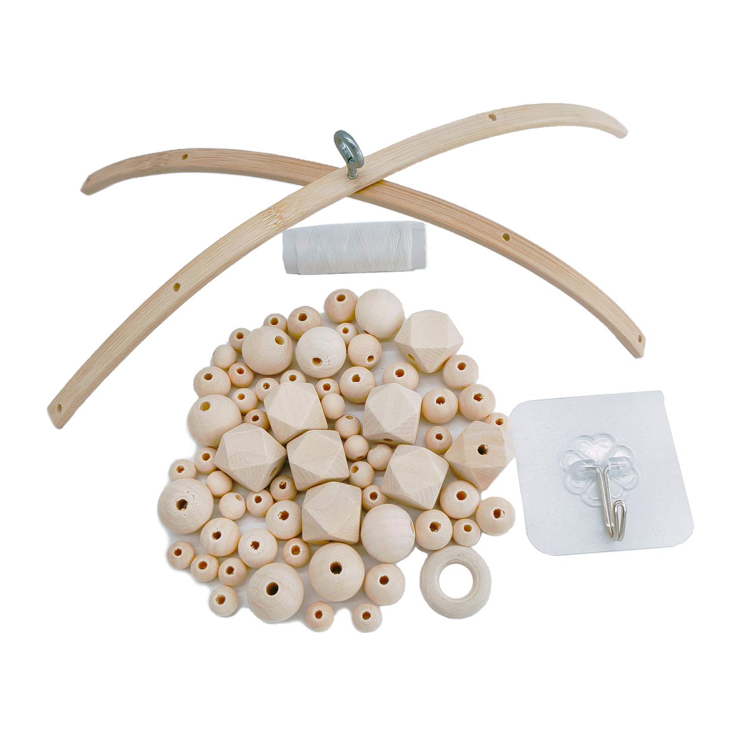 DIY Handmade Wooden Mobile Wind Chime Bed Bell Room Natural Craft Wooden Rings Beads Baby Mobile Kit for Children's Room Decor