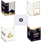 KYMY 24pcs Ramadan Mubarak Cards, Eid Mubarak Greeting Cards with Envelopes and Stickers, Muslim Islamic Ramadan Mubarak Greeting Gift Cards for Eid al-Adha, Hajj Festival Party Decorations