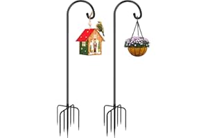 Derkniel Shepherd Hook 92 Inch Tall Heavy-Duty Metal Garden Hanging Pole Stake for Bird Feeder Pole Plant Baskets, Black (2 Pack)