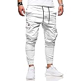 HUNGSON Men's Slim Fit Casual Cargo Pants with Drawstring Long Pants