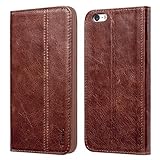 iPhone SE Case, Benuo [Vintage Book Series 2] iPhone 5S Genuine Leather Case, Protective Folio Case Flip Cover [1 Card Slot] with Stand for Apple iPhone SE 5S 5Decorative Stitching (Stylish Brown)